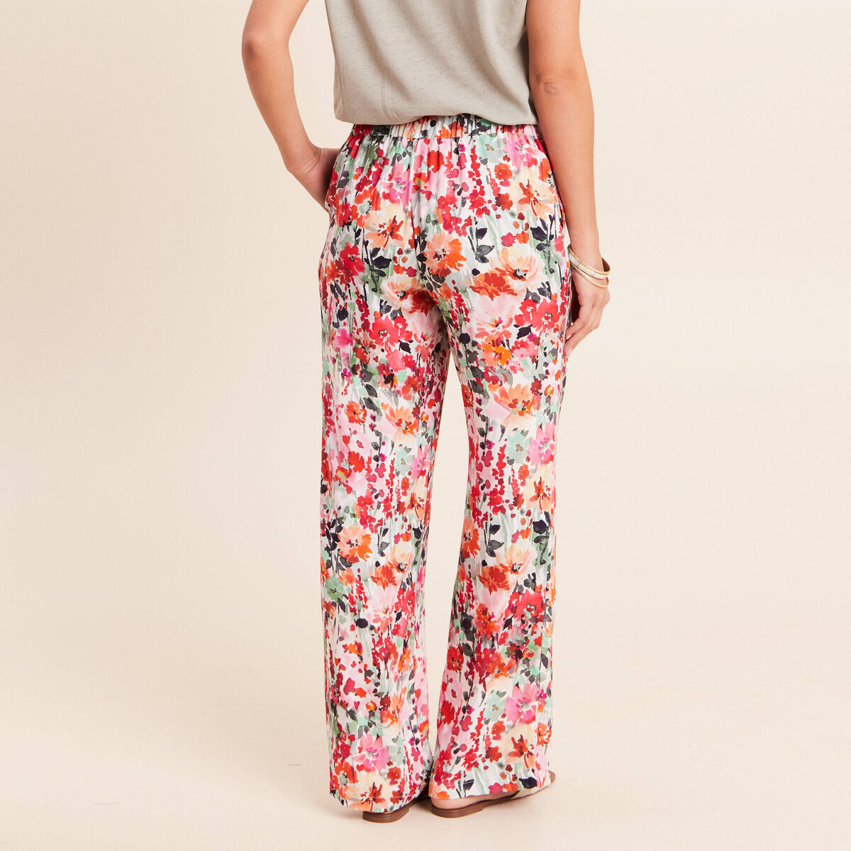 Pantalon large taille standard multicolore femme