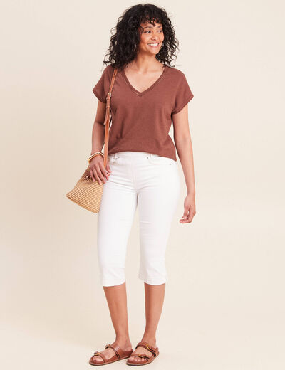 Pantacourt en denim blanc femme