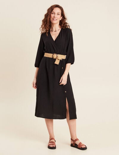 Robe droite ceinturée noir femme