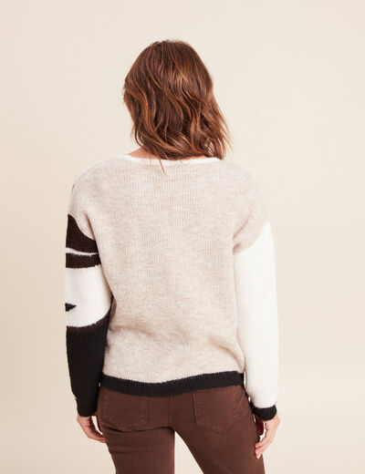 Pull col rond manches longues creme femme
