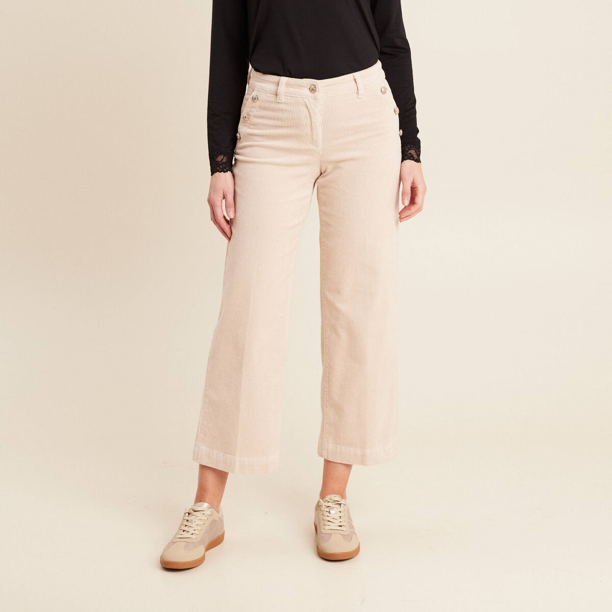 Pantalon large velours côtelé sable femme