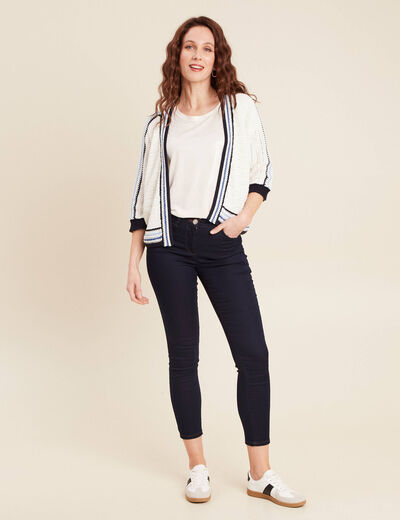 Gilet manches 3/4 ajouré ecru femme