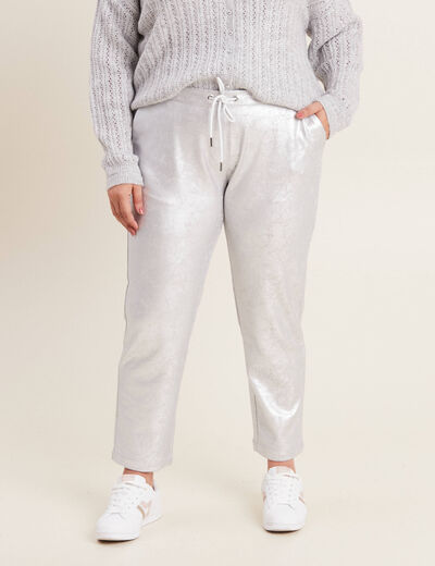 Pantalon jogging métallisé gris argent femme