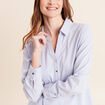 Blouse ample col chemise manches longues bleu femme