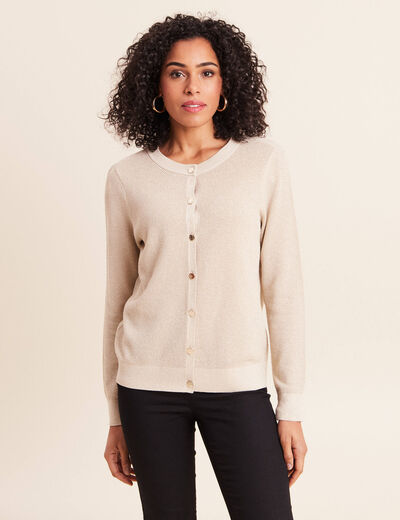 Gilet manches longues col rond brillant couleur or femme