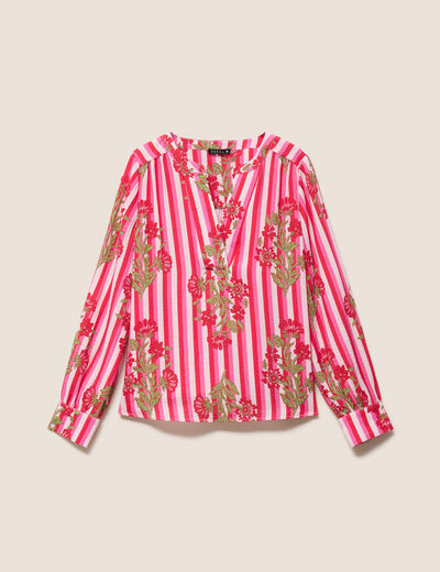 Blouse ample col v manches longues rose femme