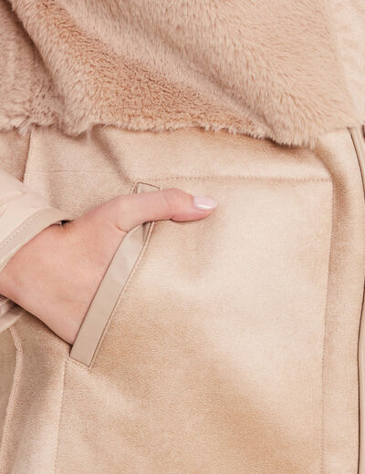 Manteau long su&eacute;dine sable femme