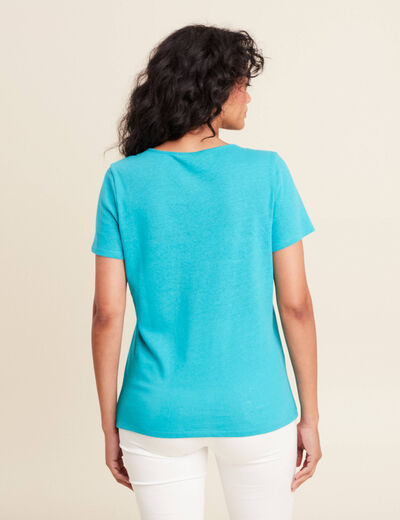 T-shirt manches courtes col en V vert turquoise femme