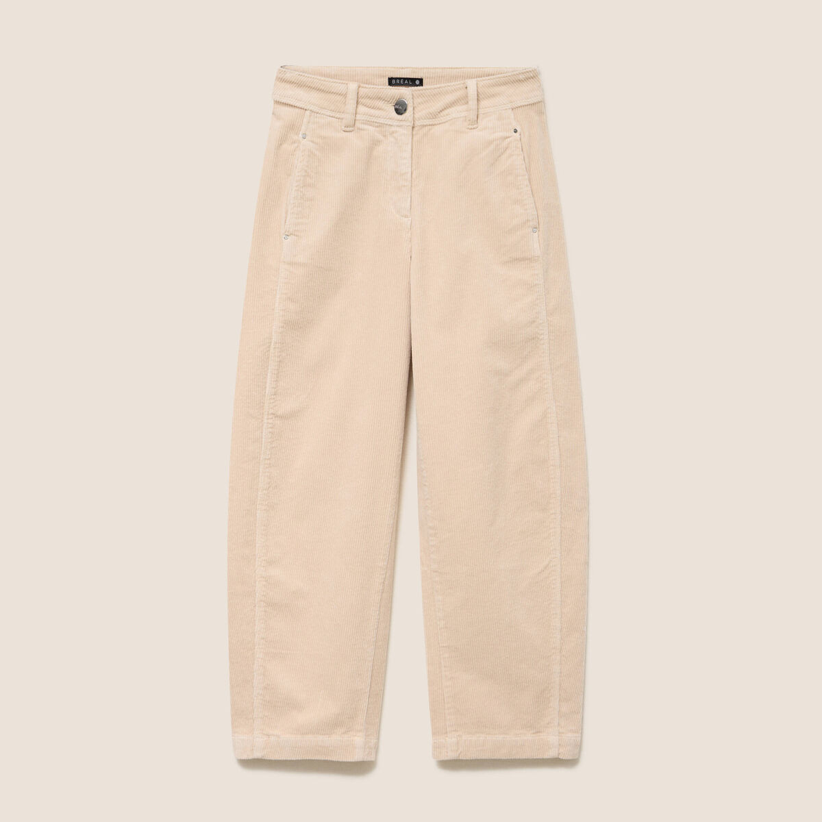 Pantalon barrel 7/8&egrave;me en velours sable femme
