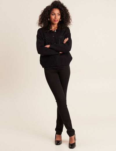 Jean ajusté taille standard long noir femme