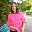 Pull droit col rond manches 3/4 rose femme