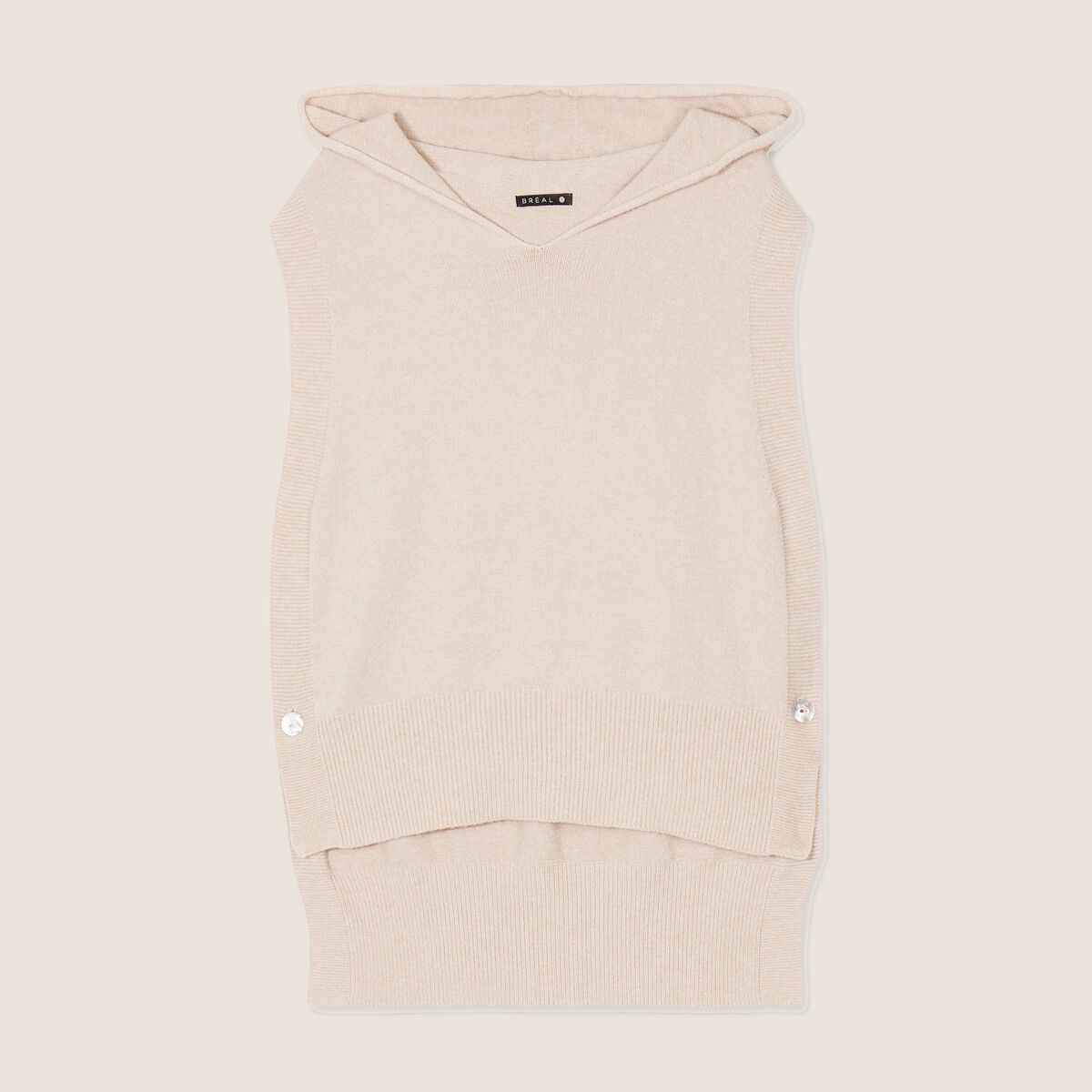 Pull sans manches &agrave; capuche creme femme