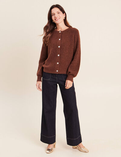 Gilet col rond marron fonc&eacute; femme