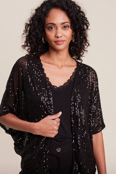 Kimono à sequins noir femme