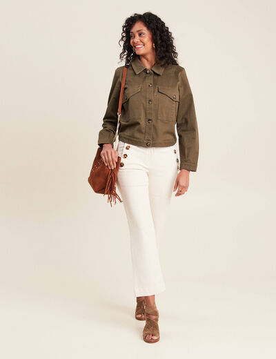 Veste droite boutonnée vert olive femme