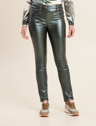 Pantalon ajusté enduit à pont vert foncé femme