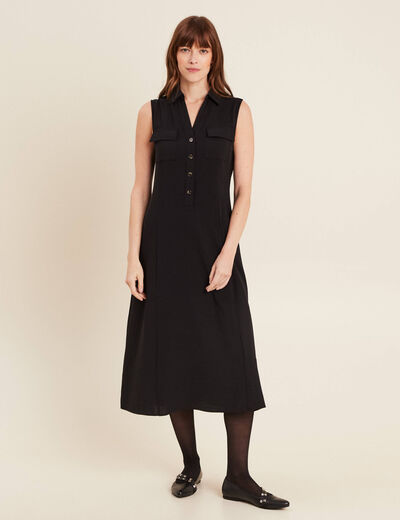 Robe longue évasée noir femme