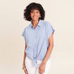Blouse ample cropped col am&eacute;ricain bleu gris femme