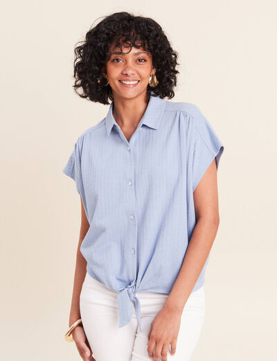 Blouse ample cropped col am&eacute;ricain bleu gris femme