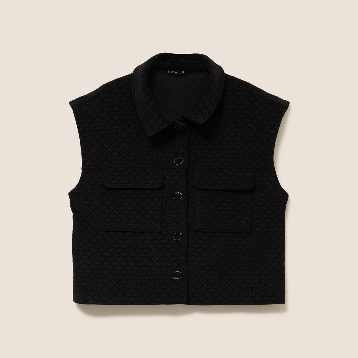 Veste courte droite sans manches noir femme