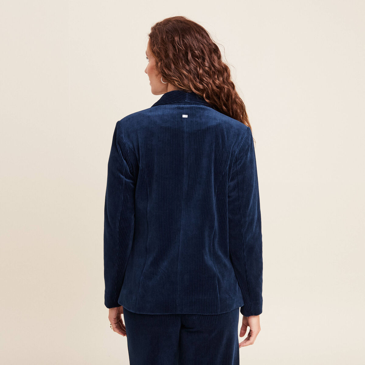 Veste tailleur velours bleu marine femme