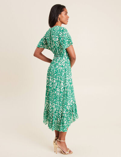 Robe longue évasée fluide vert femme