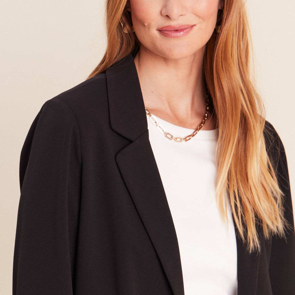 Blazer col tailleur doubl&eacute; noir femme