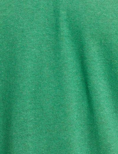 T-shirt col v manches courtes aspect lin vert femme