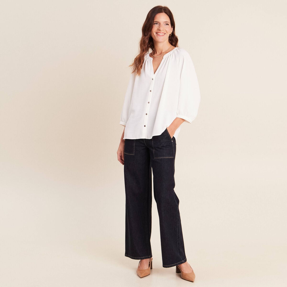 Chemise manches 3/4 ecru femme