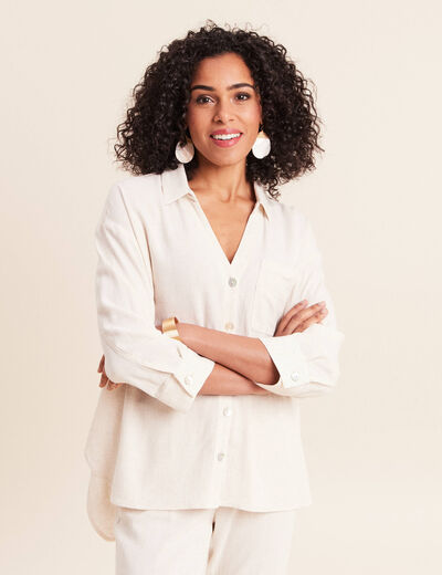 Chemise ample manches 3/4 beige femme