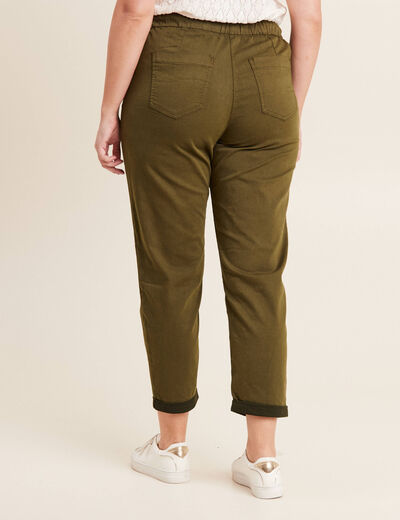 Pantalon coupe droite à coulisse vert olive femme