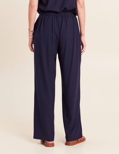 Pantalon large taille haute fluide bleu marine femme