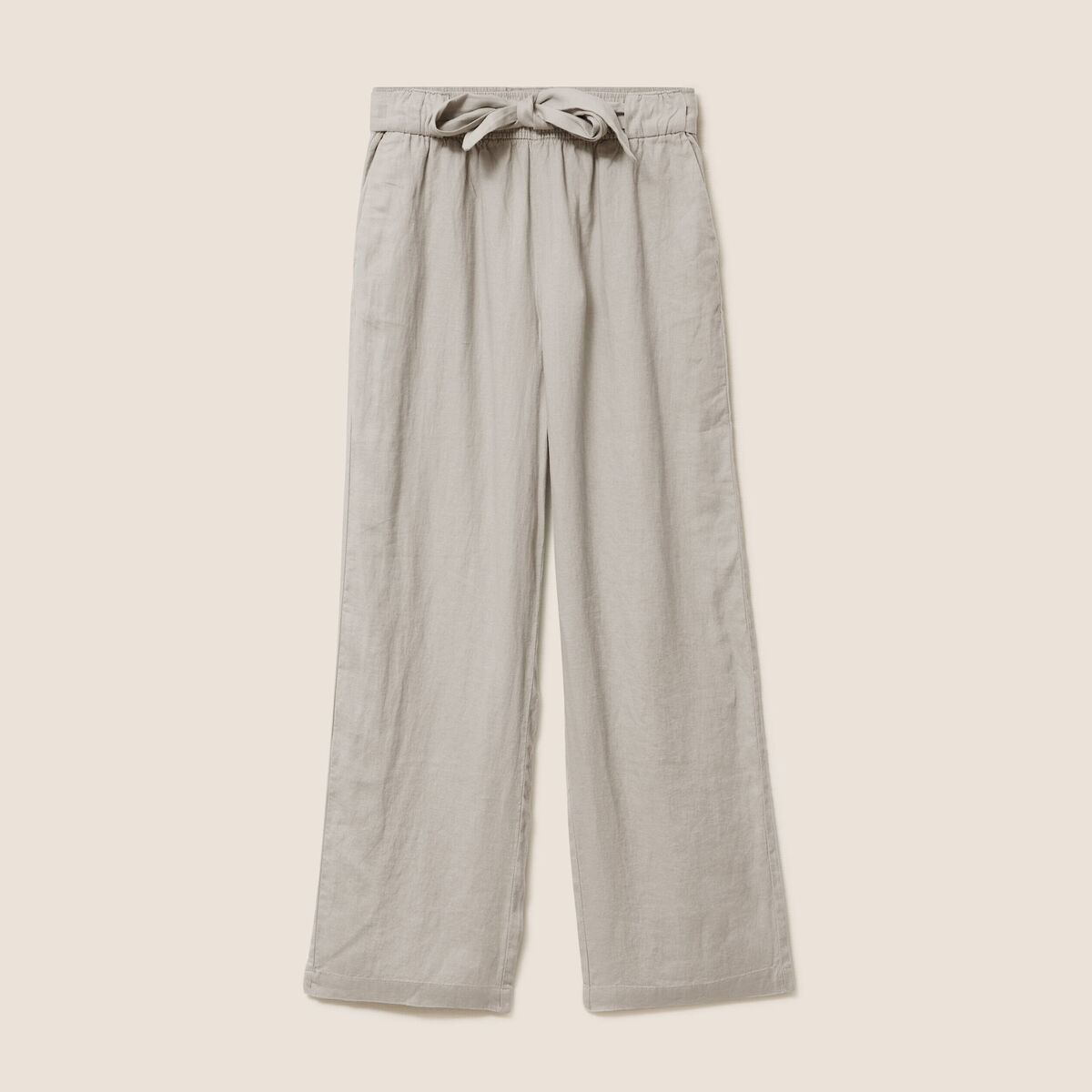 Pantalon large taille haute aspect lin vert clair femme