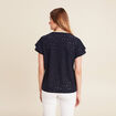 T-shirt droit col V manches courtes bleu fonc&eacute; femme