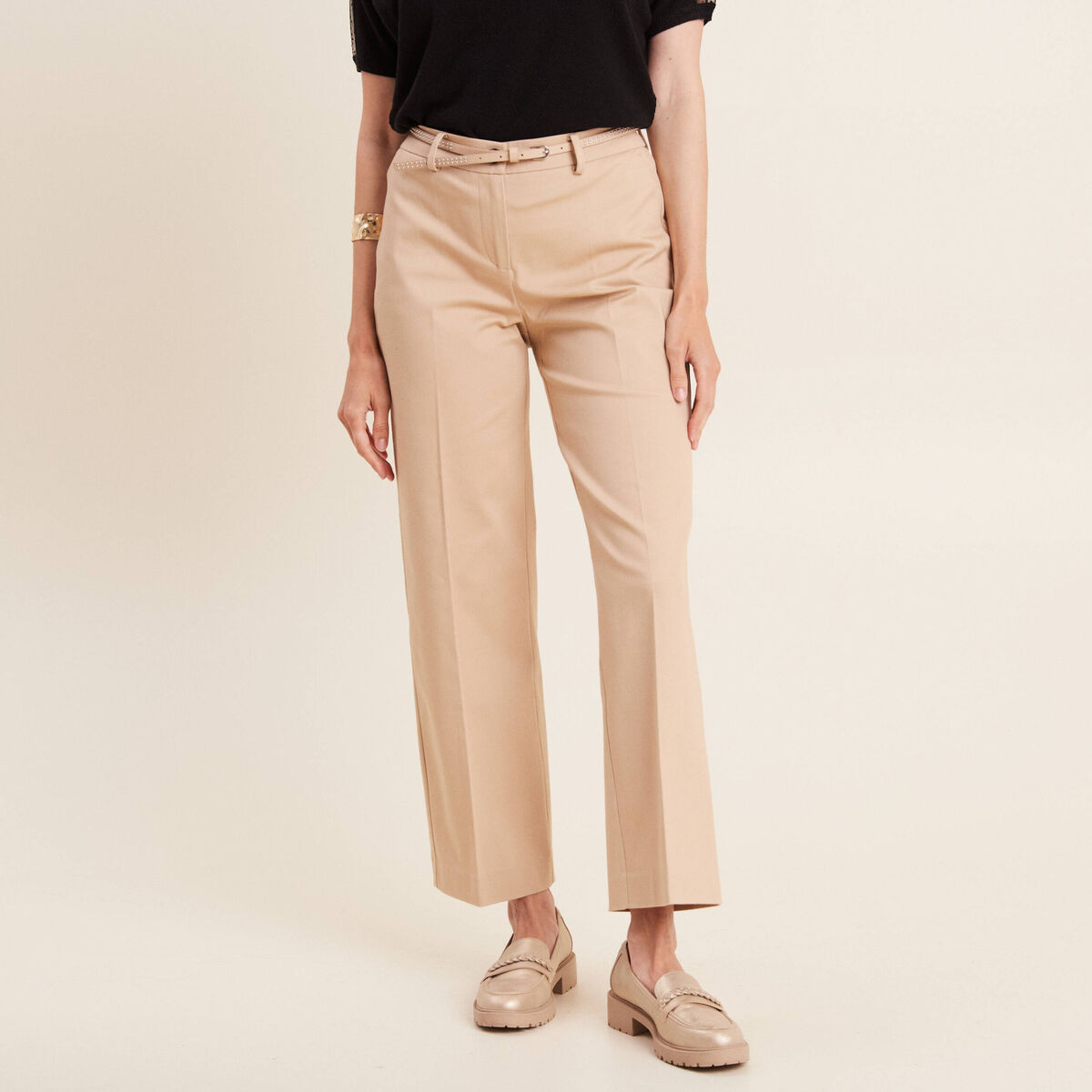 Pantalon flare 7/8&egrave;me beige femme