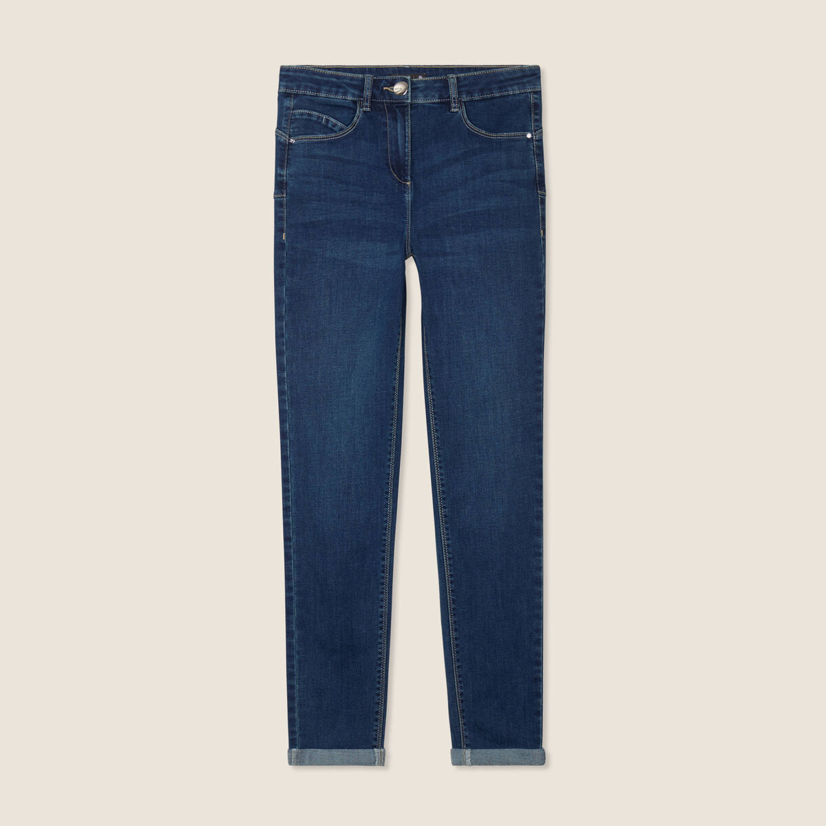 Jeans ajusté taille standard 7/8ème denim brut femme