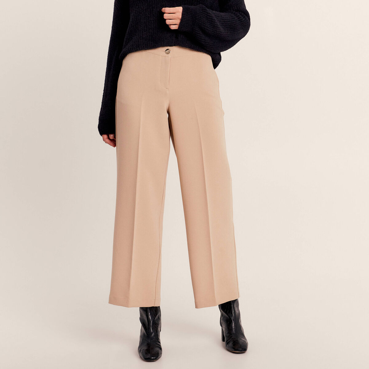 Pantalon large fluide à pinces sable femme