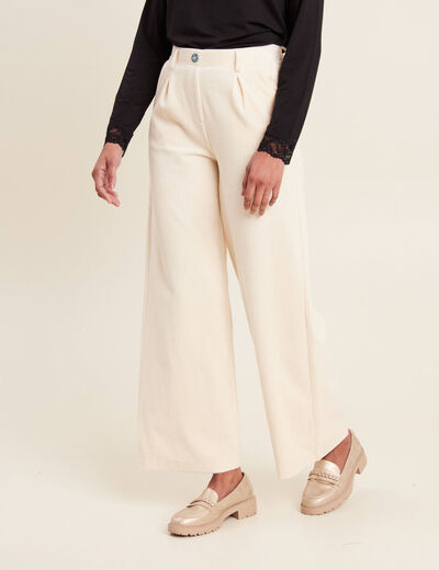 Pantalon large velours ivoire femme