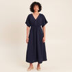 Robe longue &eacute;vas&eacute;e col v manches coudes bleu marine femme
