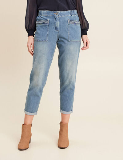 Jean paperbag détails tressés denim double stone femme
