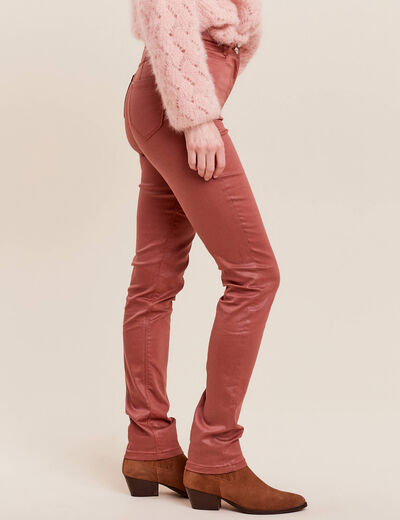 Pantalon ajusté enduit marron cognac femme