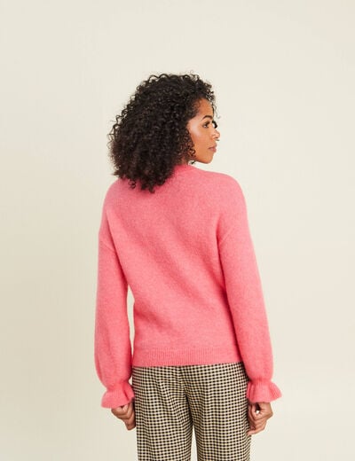 Pull col rond rose framboise femme