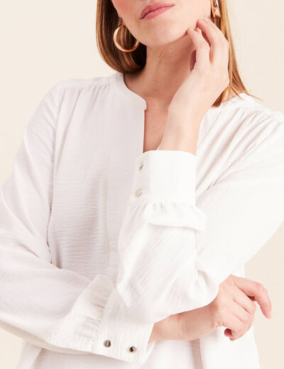 Blouse fluide col v manches longues ecru femme