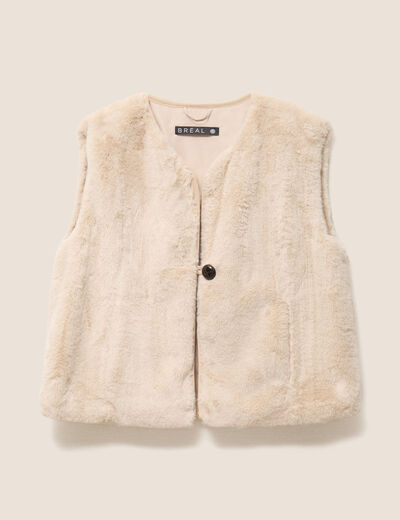 Veste sans manches fausse fourrure ecru femme