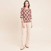Pull en crochet col rond manches courtes marron femme