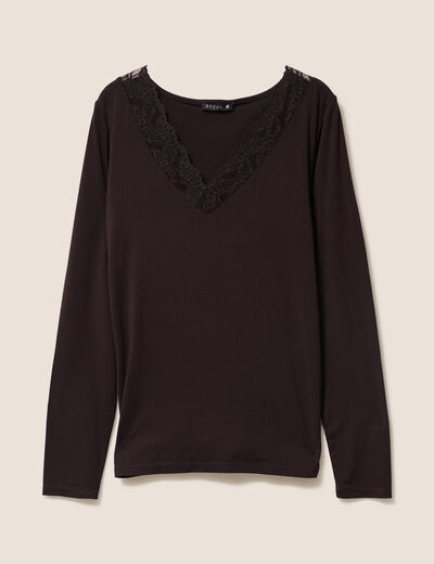 T-shirt thermo-douceur manches longues marron fonc&eacute; femme