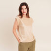 T-shirt col rond sans manches beige femme