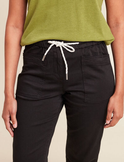 Pantalon coupe droite à coulisse noir femme