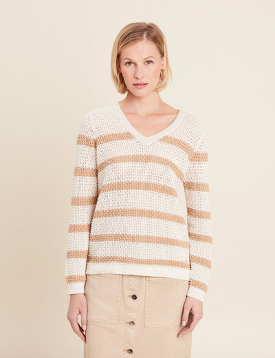 Pull manches longues ajouré blanc femme