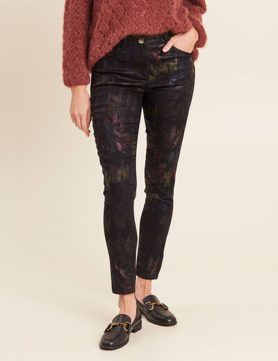 Pantalon ajusté enduit 7/8ème multicolore femme
